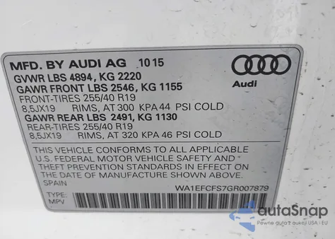 2016 Audi Q3 2.0T Premium Plus из США, поврежденный, VIN WA1EFCFS7GR007879